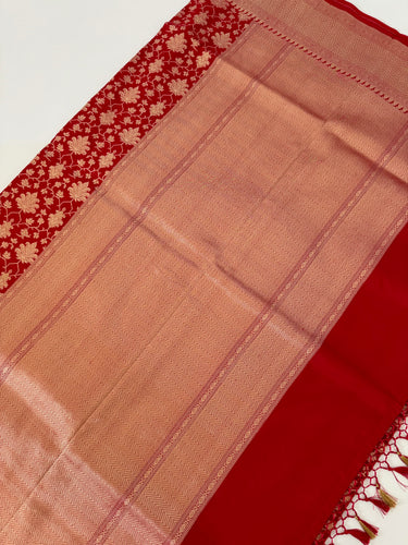 Banarasi Katan Silk Saree | Red | Handwoven | Silk Mark Certified | Ships from California